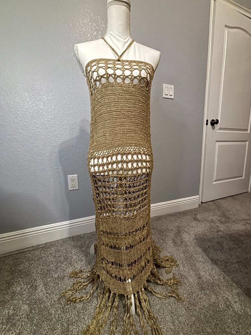 Flook the Label Beige Crochet Swim Cover-up Dress XS Effortless Resortwear
